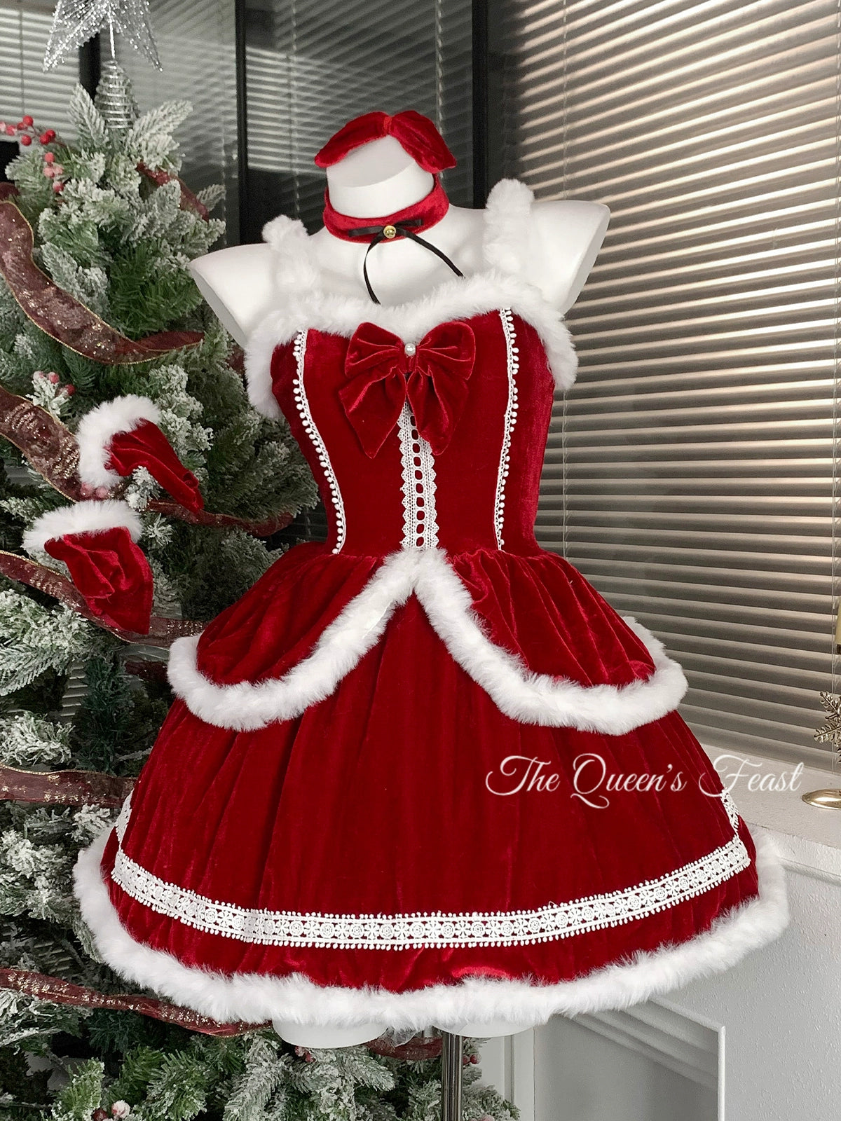 Red velvet camisole dress