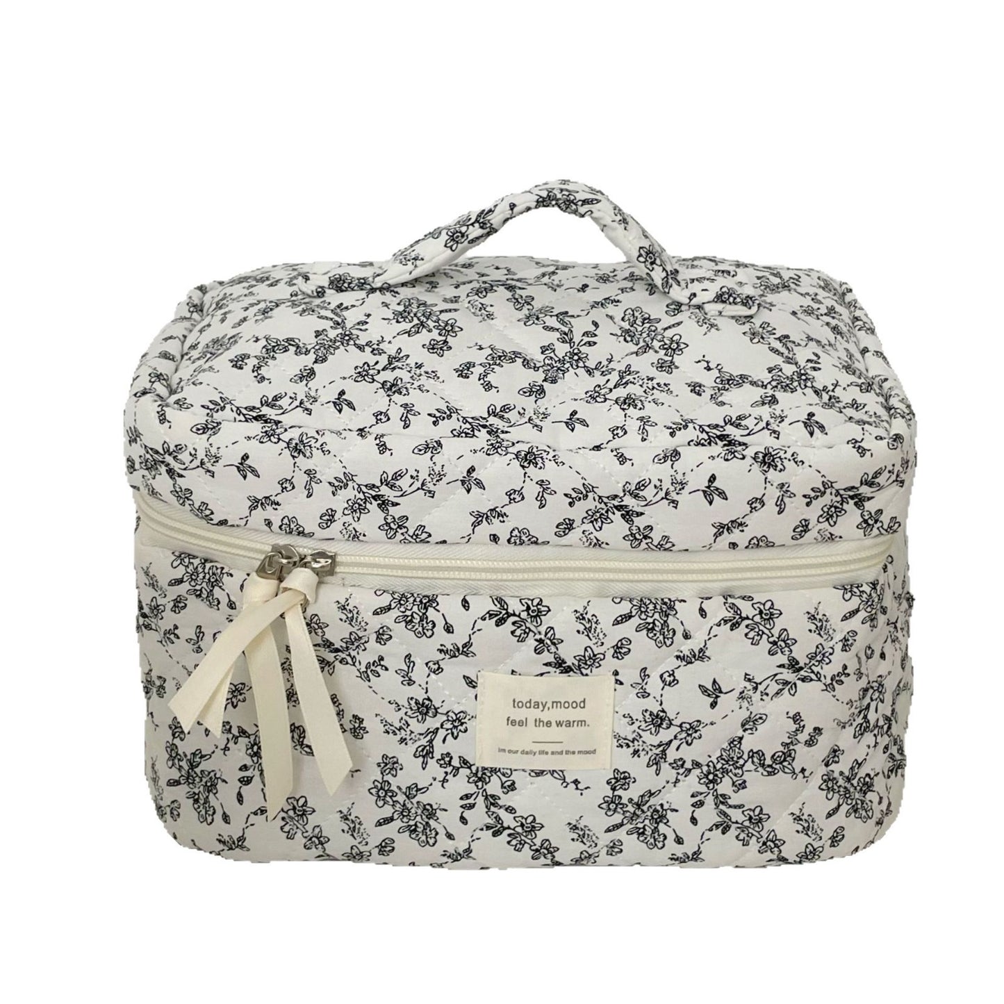 French black and white floral makeup bag