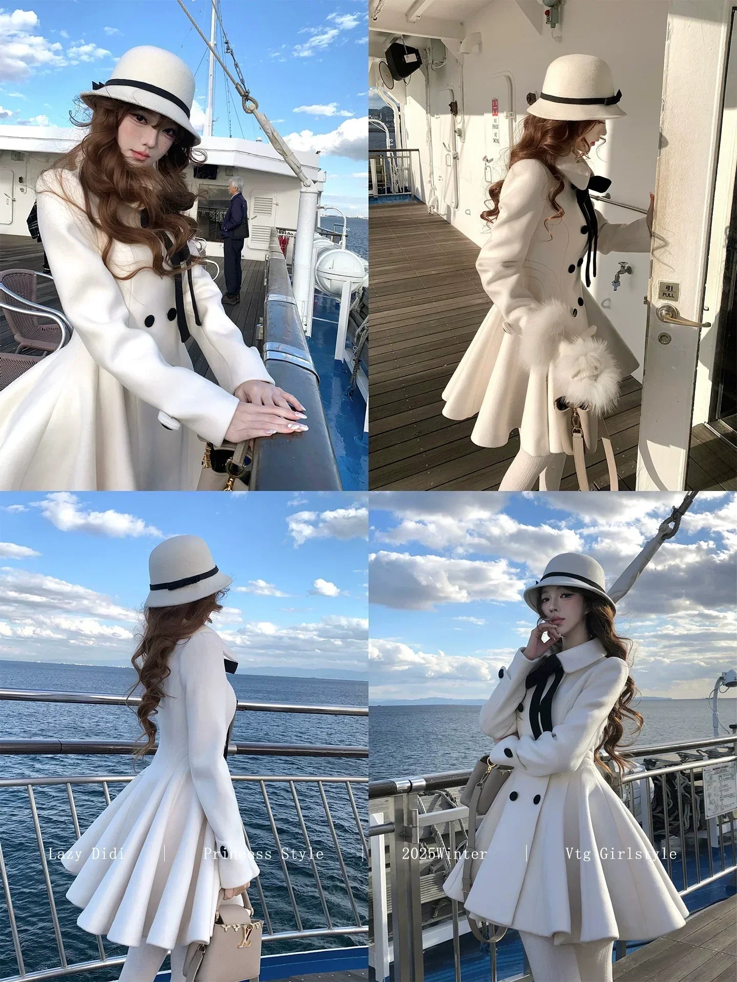 Maritime pianist Vertical waistline 3.5m skirt hem woolen coat