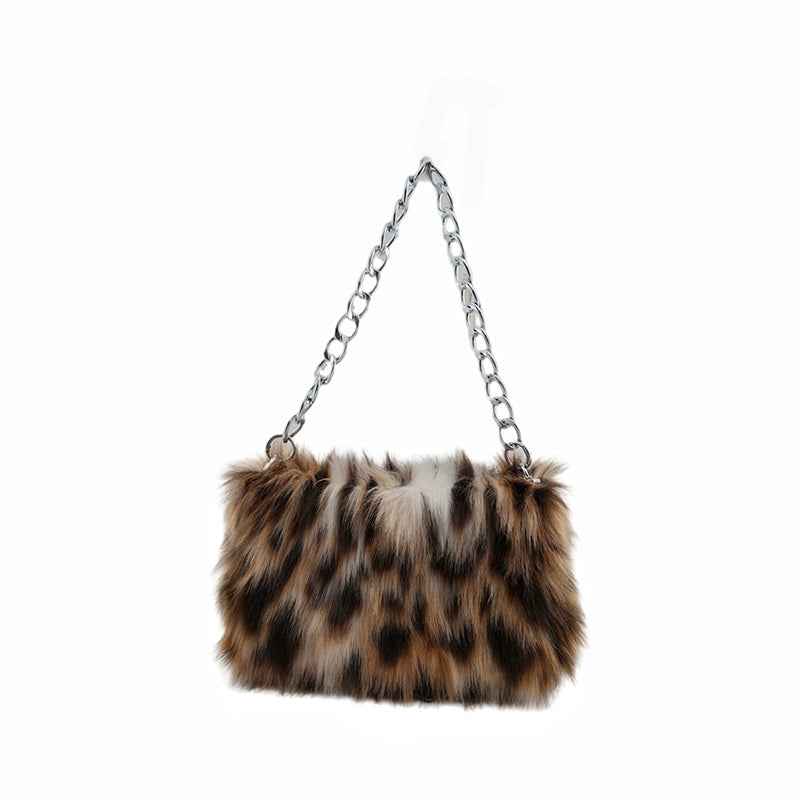 Leopard print furry bag