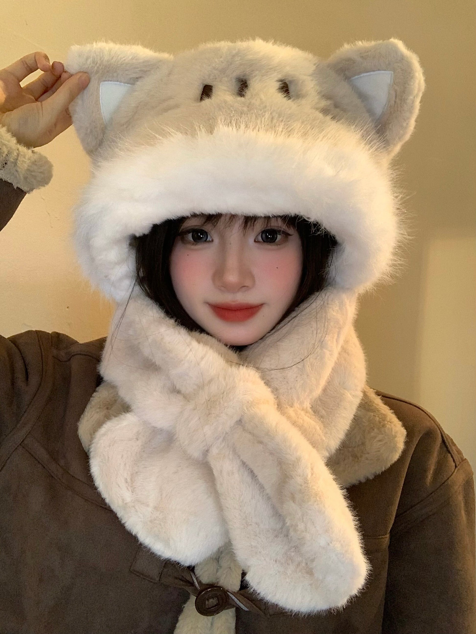 Cute kitten hat scarf in one