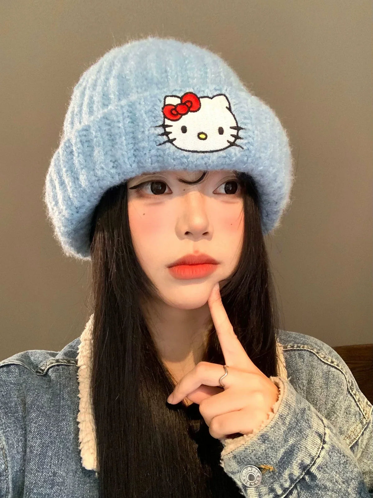 Cute Kitty cat embroidered woolen hat