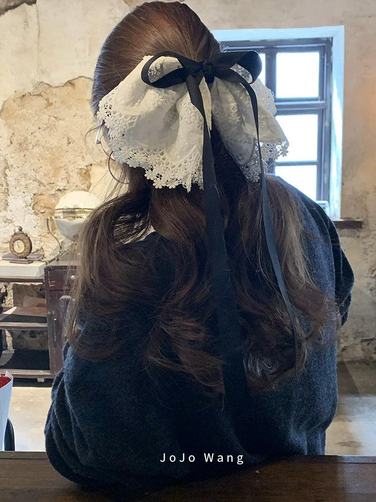 Pure white lace bow hair clip