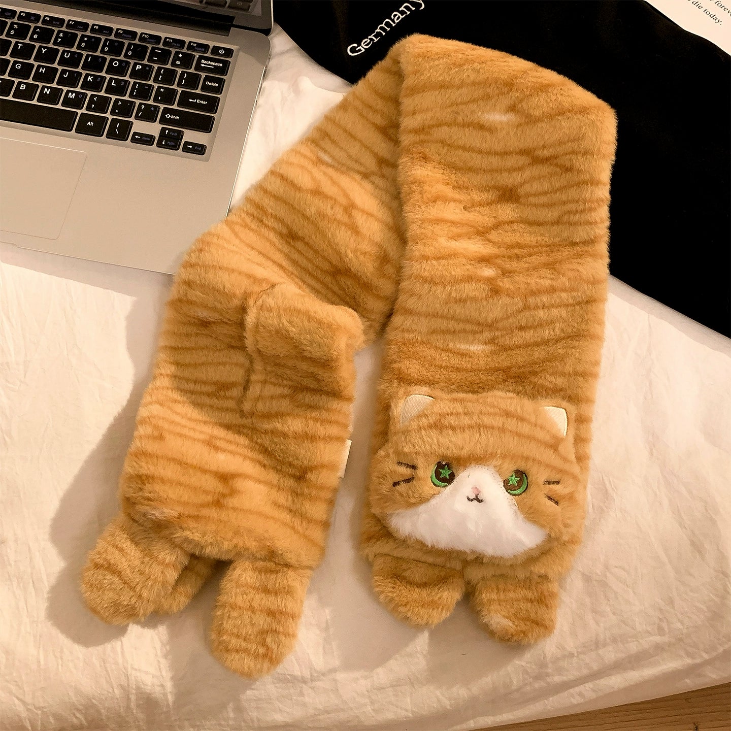 Lanhua Cat Flip up Half Finger Plush Gloves