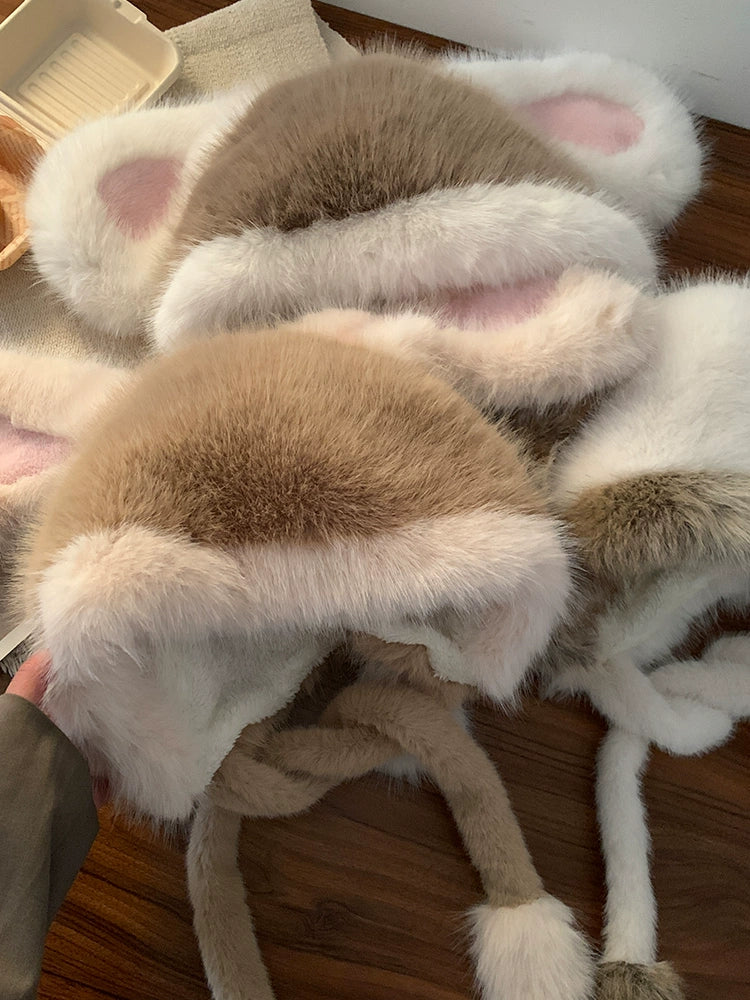 Cute rabbit ear plush hat