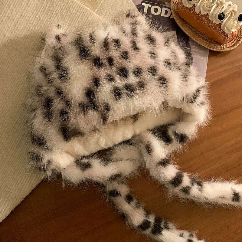 Fox Ears Leopard Pattern Plush Hat