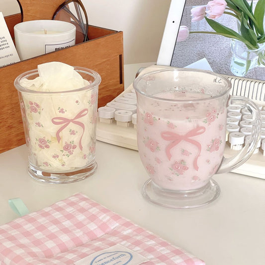 Cute bow floral glass cup