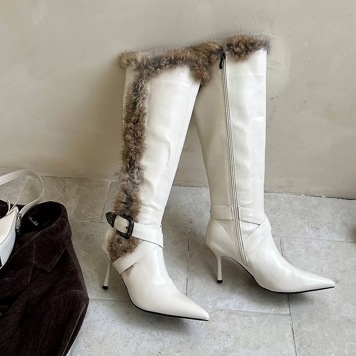 Snow Fox Plush Stiletto Boots