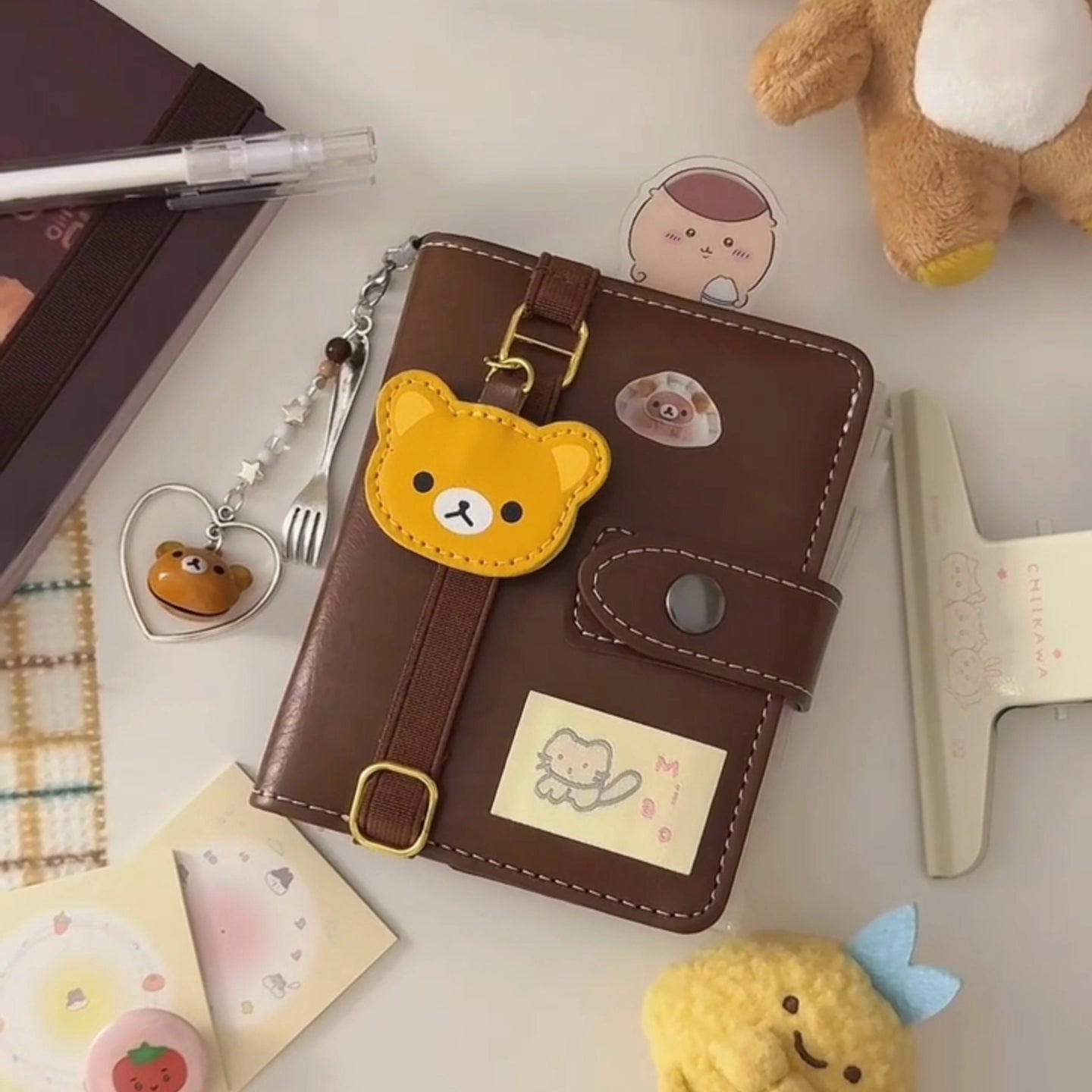 Easy Bear Deep Brown M5 Leather Hand Booklet Loose leaf Notebook Detachable