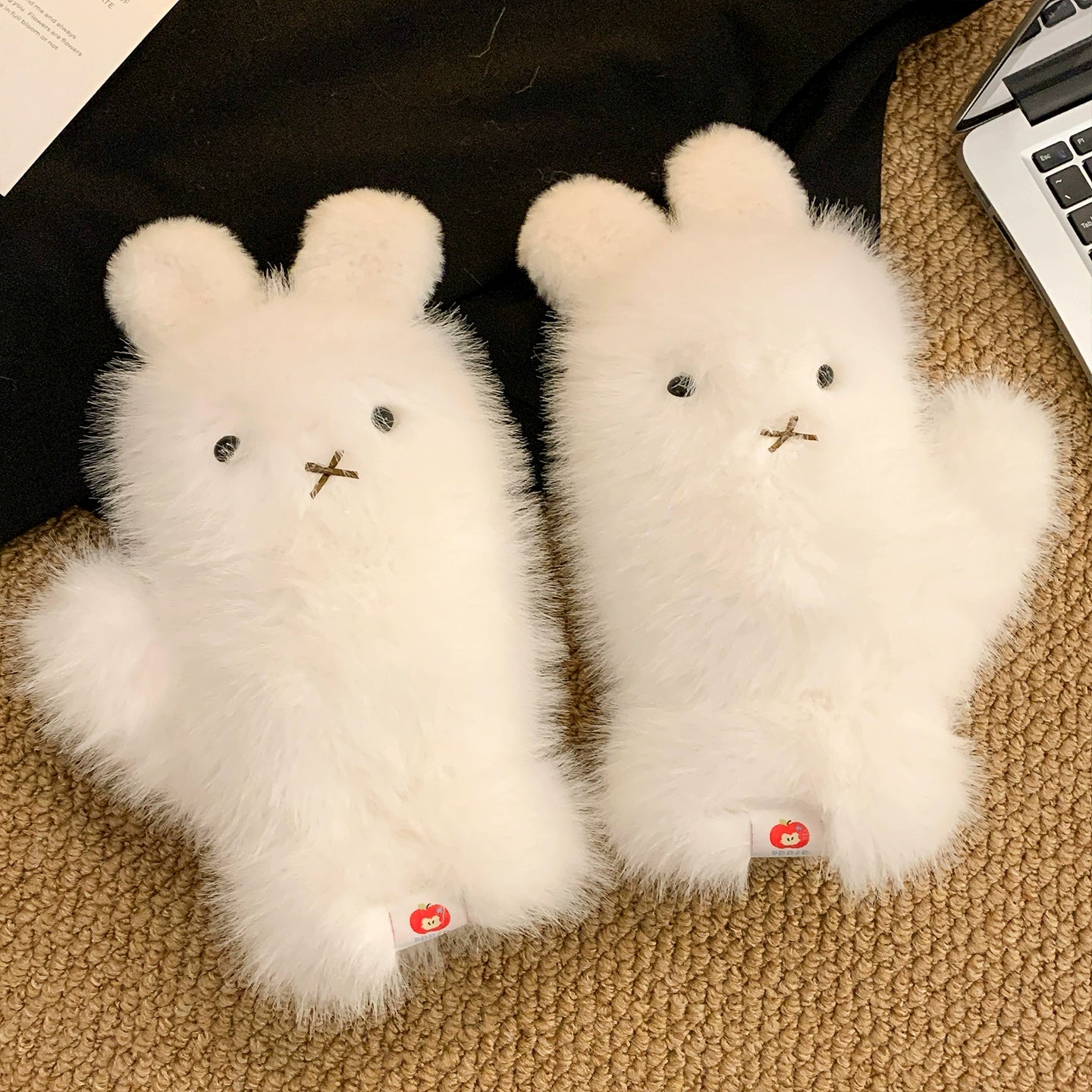 Cute Glasses Little Rabbit White Plush Gloves