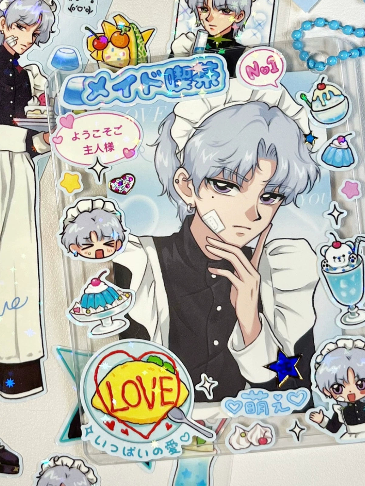 Maid Tea Shop Set Handbag Stickers Japanese Showa Card ID Photo