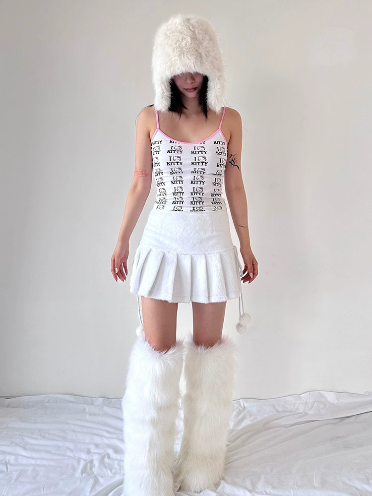 faux fur kitty white plush mini Skirt