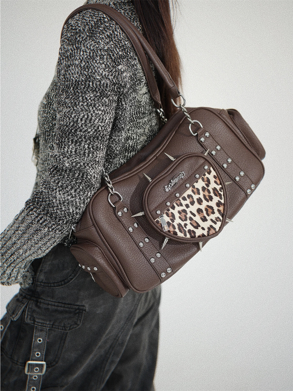 Abigail Rivet Love Leopard Pattern Underarm Bag