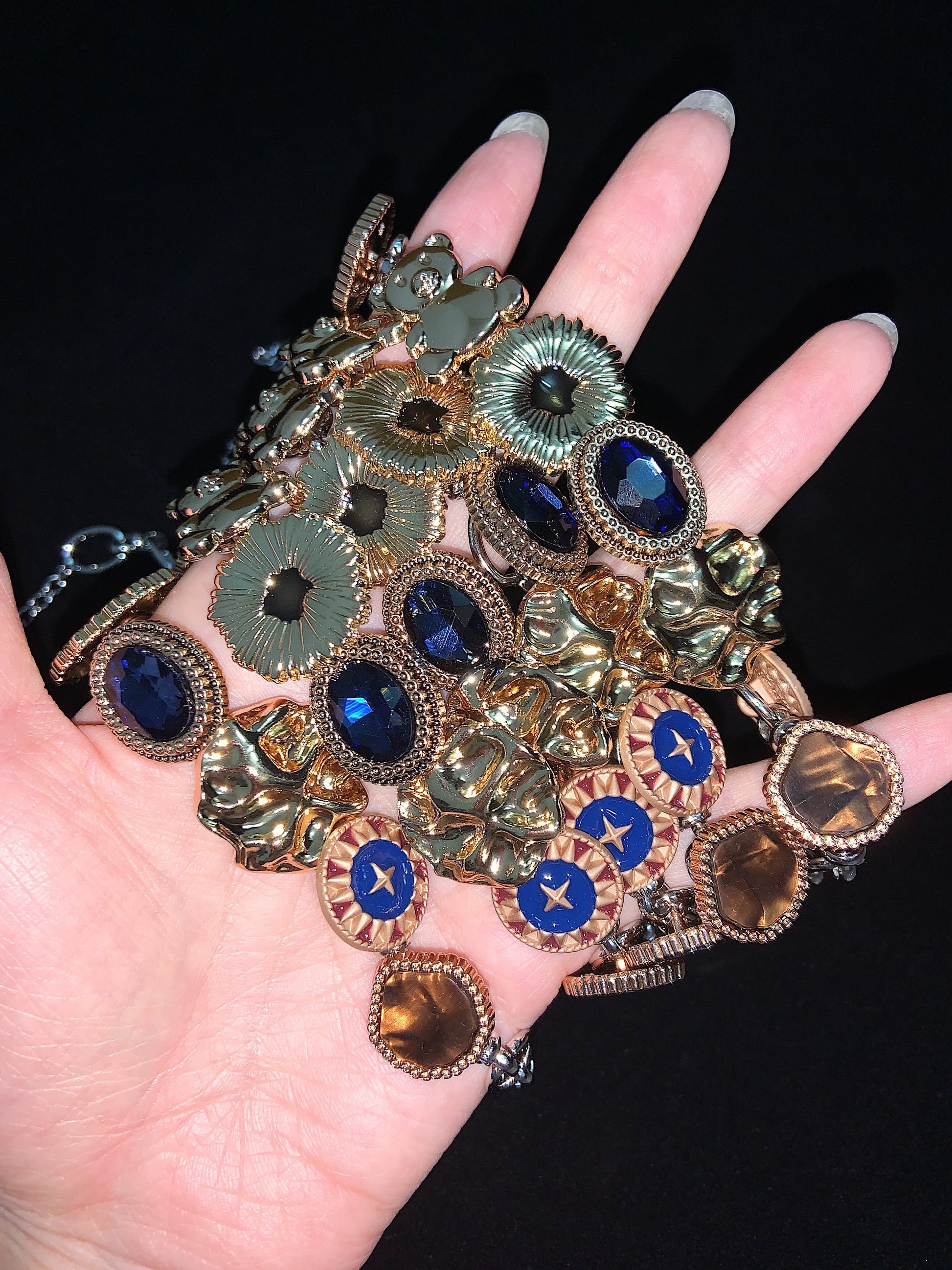 Tarot Master Blue Gold Black Agate Titanium Steel Necklace Choker