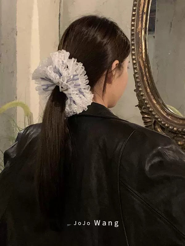 Blue and white lace headband