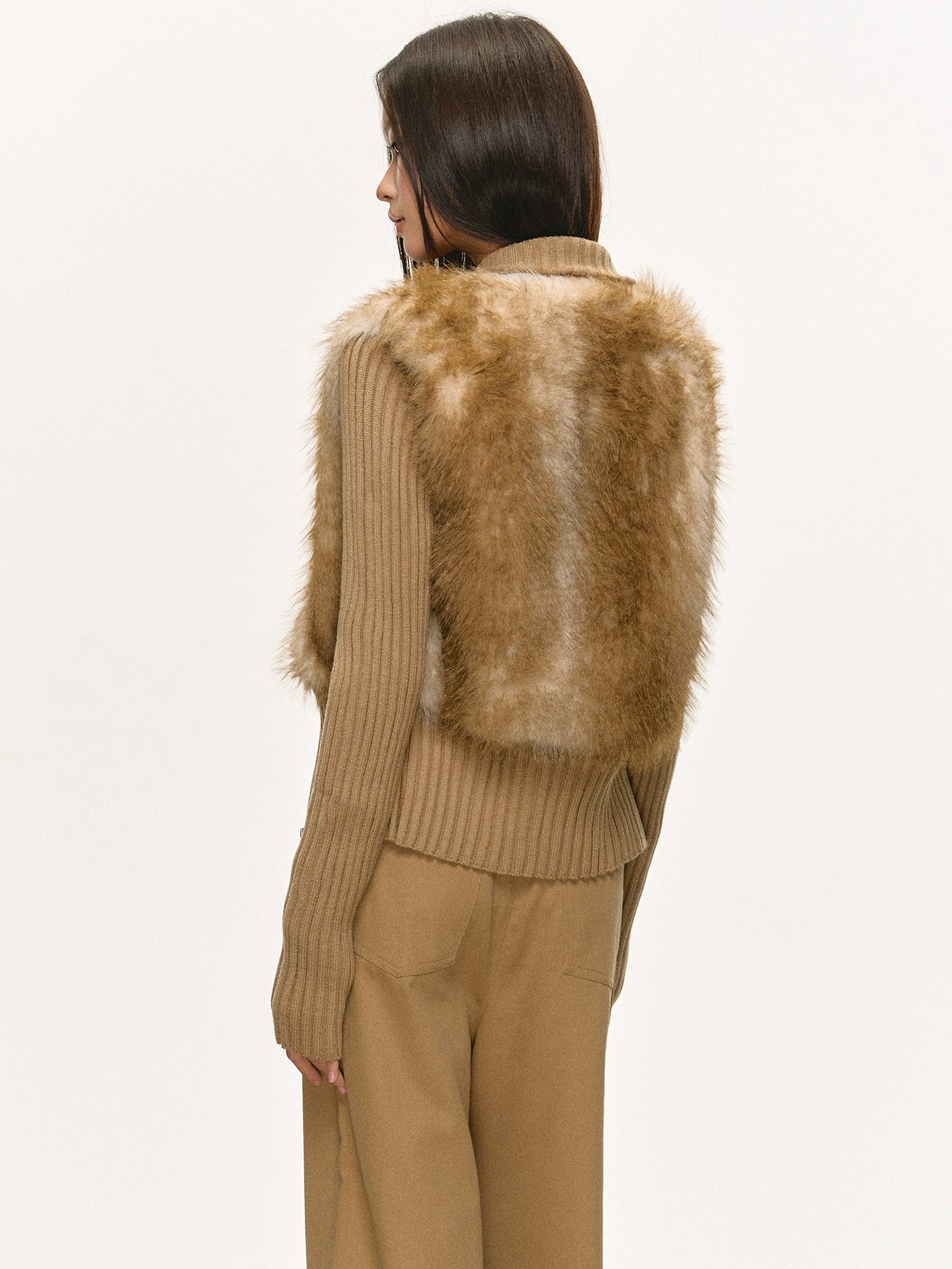 faux fur knitted spliced jacket