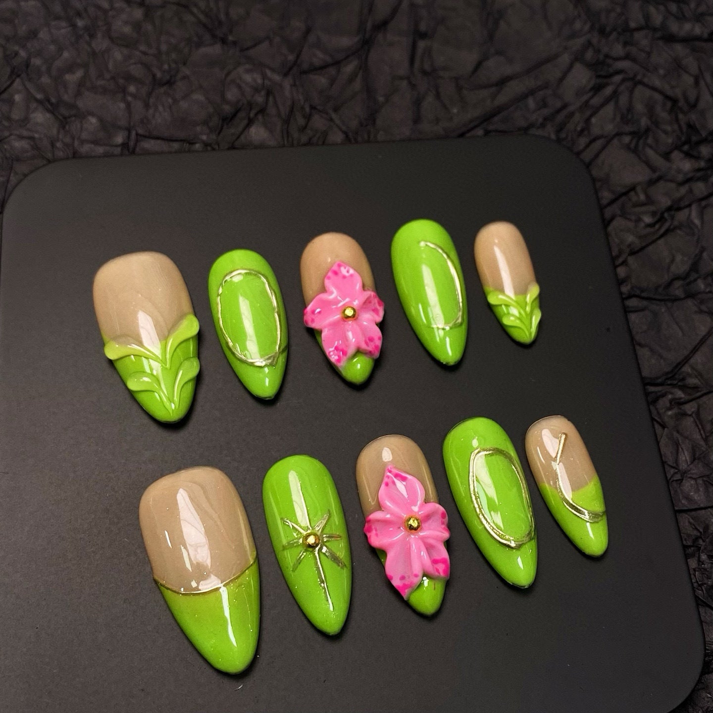 Almond Carving Colorful Handmade Flower Wearing Nail Patch