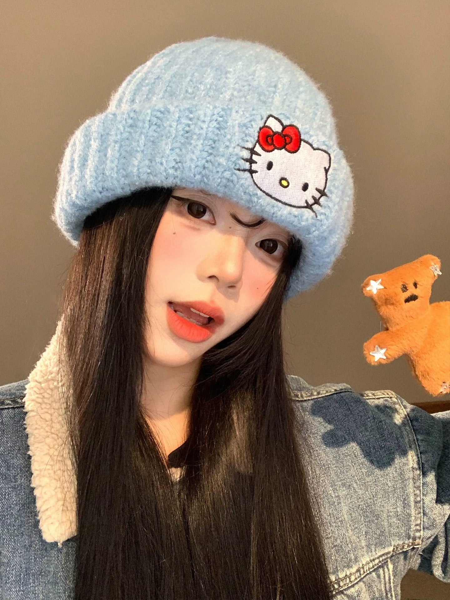 Cute Kitty cat embroidered woolen hat