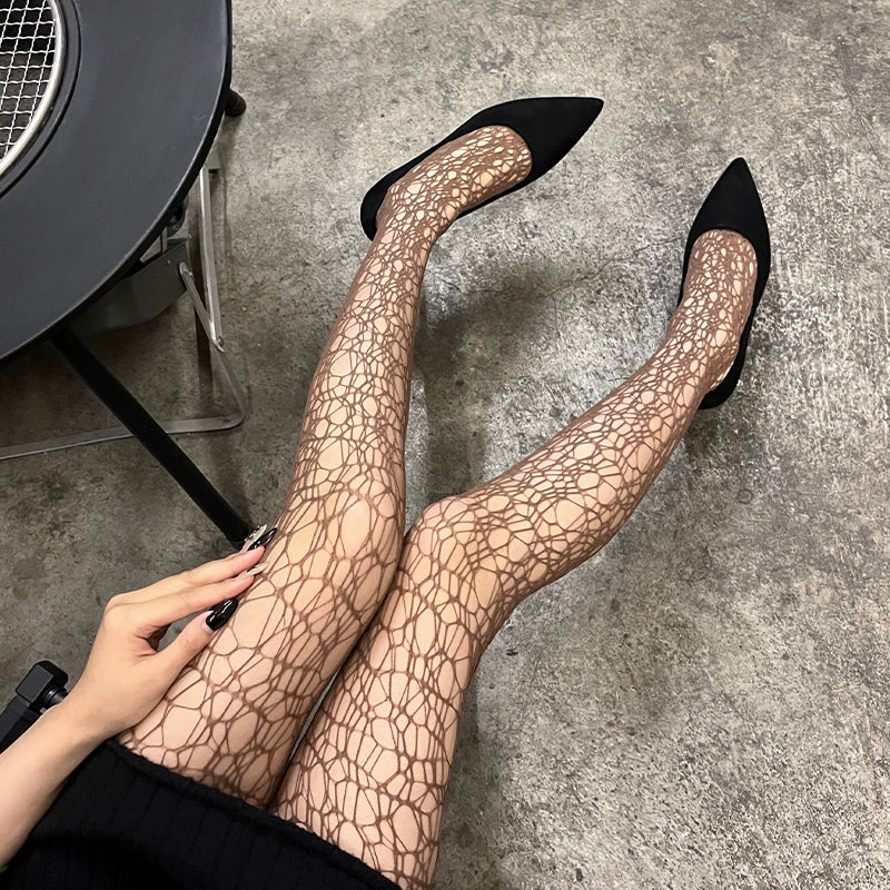 Fishing net socks for women, irregular woven hollow pantyhose