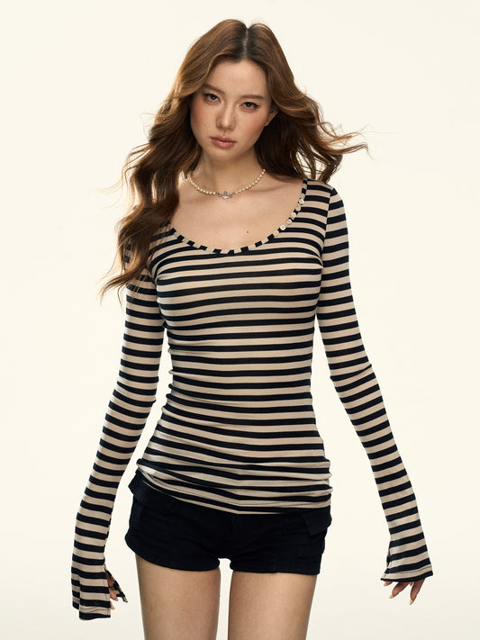 Retro striped long sleeved T-shirt