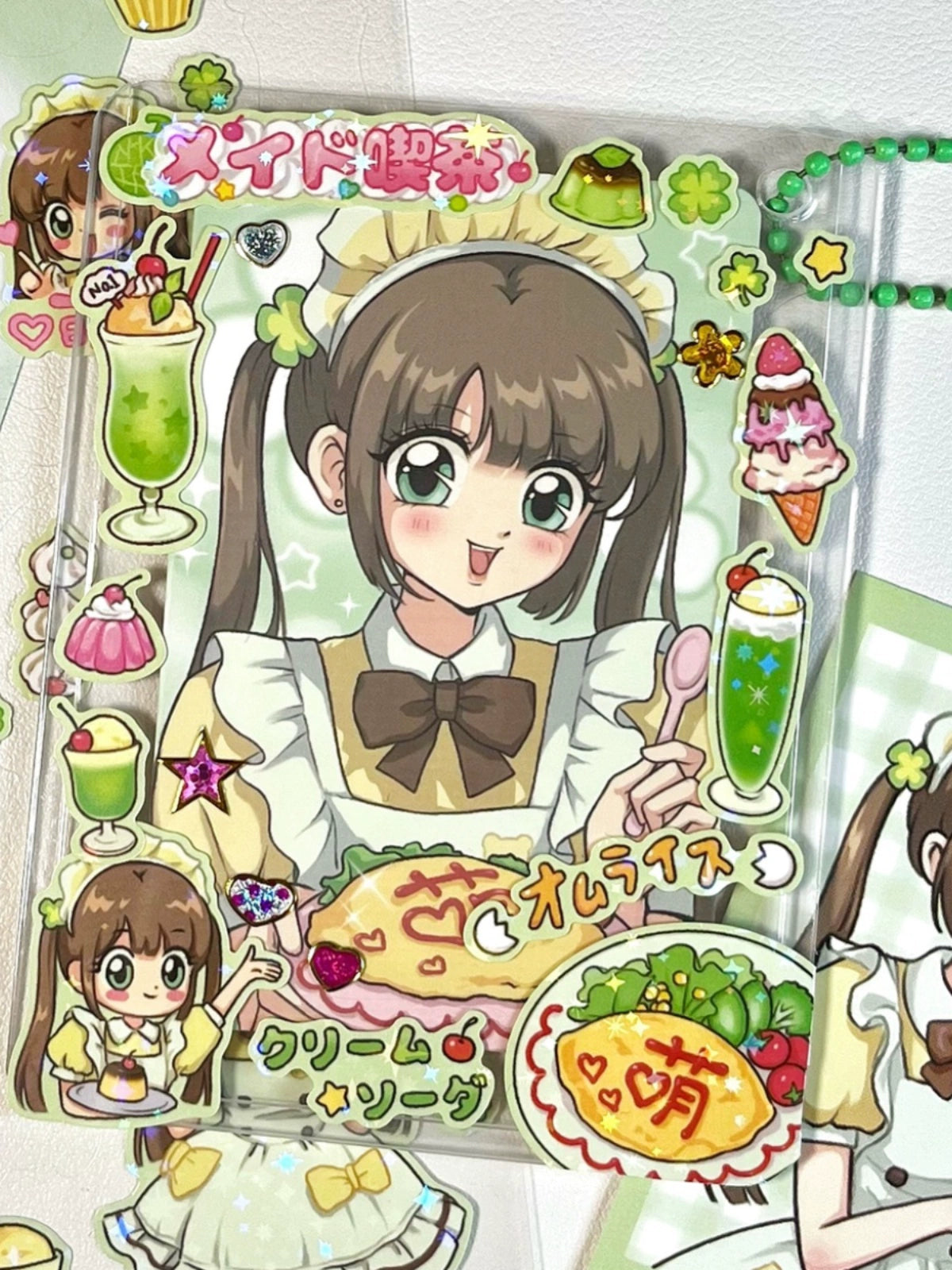 Maid Tea Shop Set Handbag Stickers Japanese Showa Card ID Photo