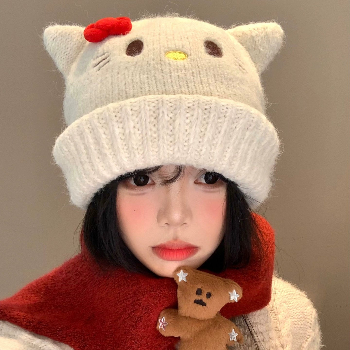 Kitty Cat's ears (Steamed cat-ear shaped bread) wool hat