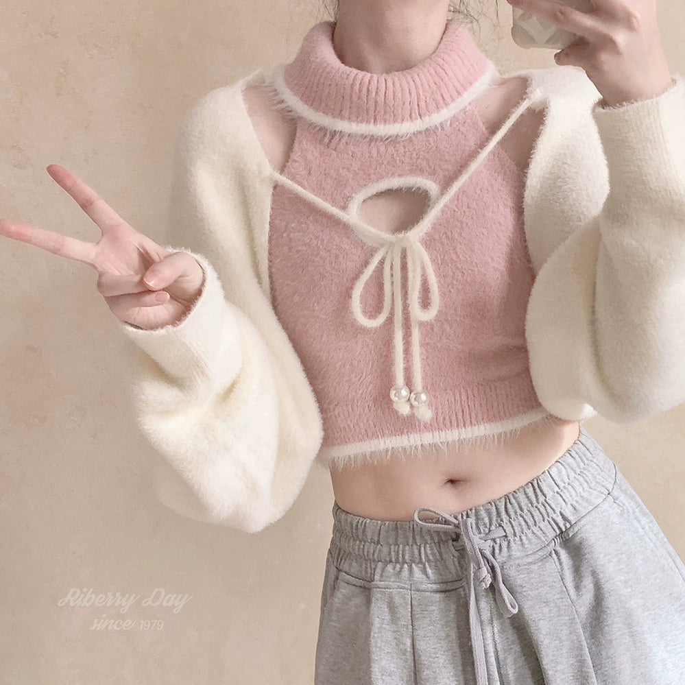 Imitation mink fur plush knitted short top