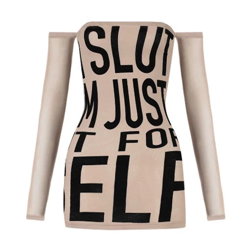 Letter off-shoulder long sleeved dress