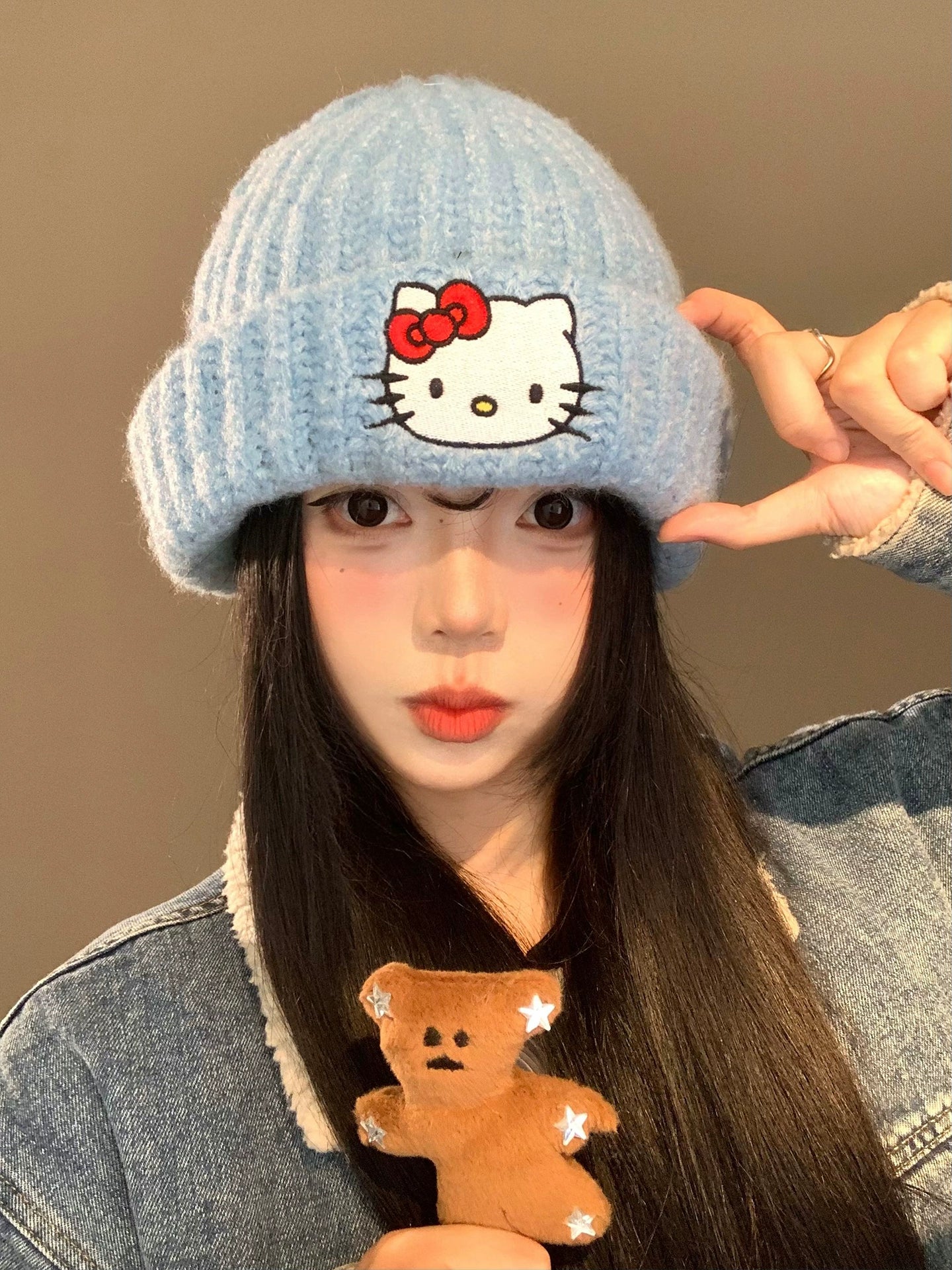 Cute Kitty cat embroidered woolen hat