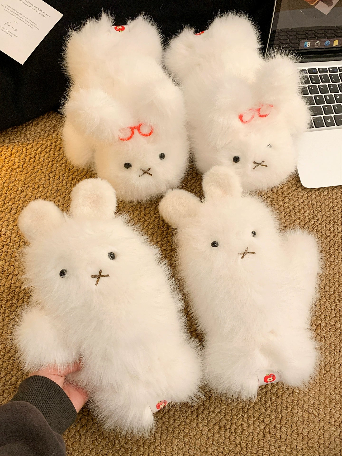 Cute Glasses Little Rabbit White Plush Gloves