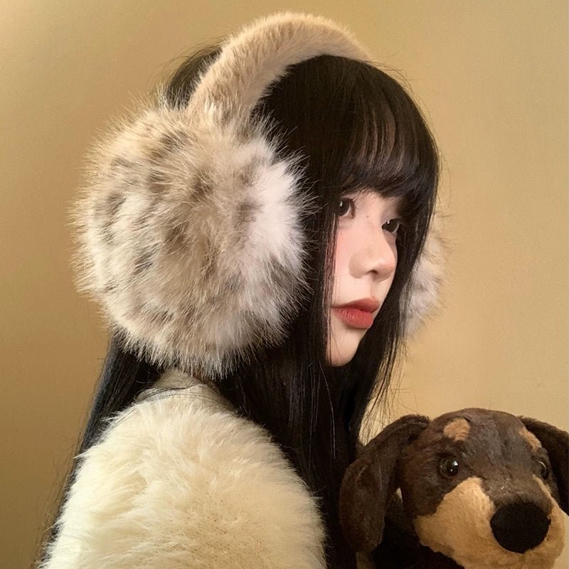 Leopard print plush earmuffs