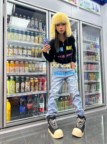 I'm NOT KYLIEJENNER hooded black knitted jacket