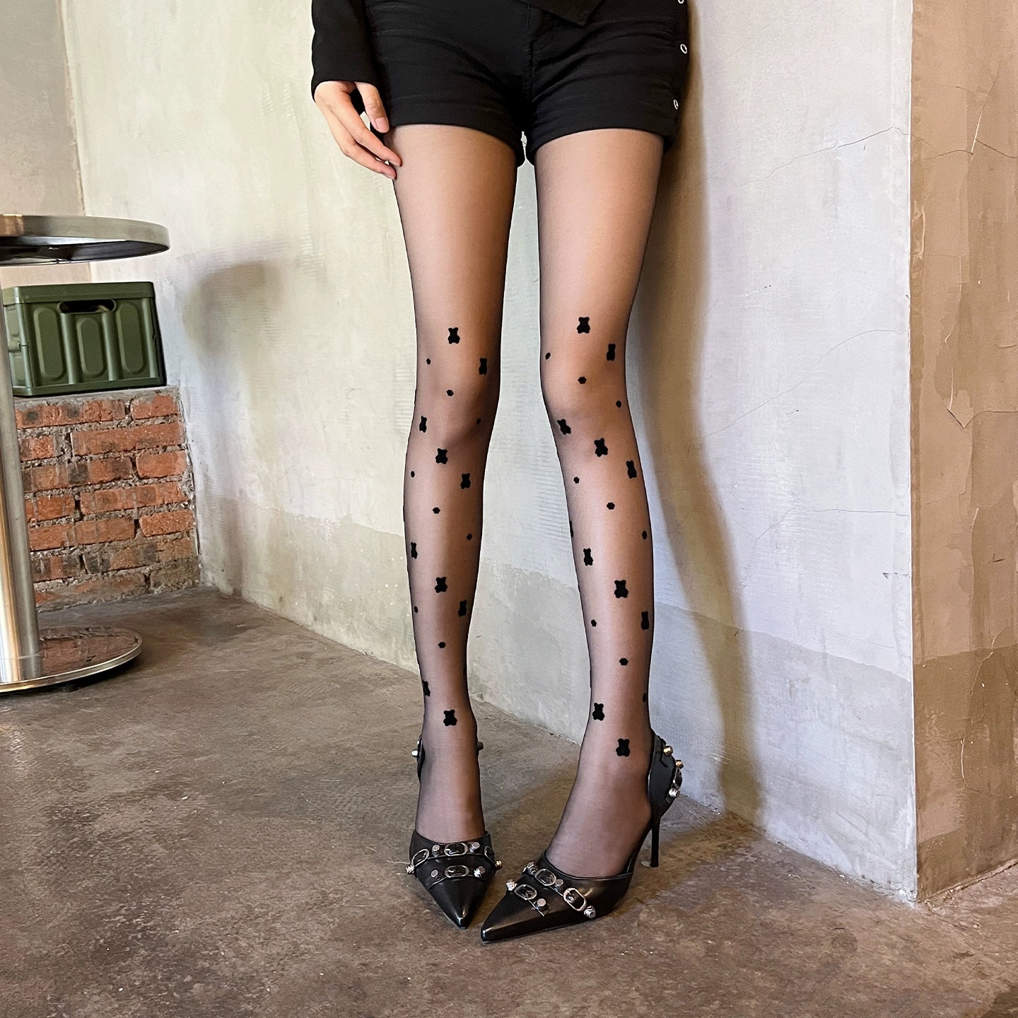 Ultra thin black silk cute cartoon teddy bear plush pattern pantyhose