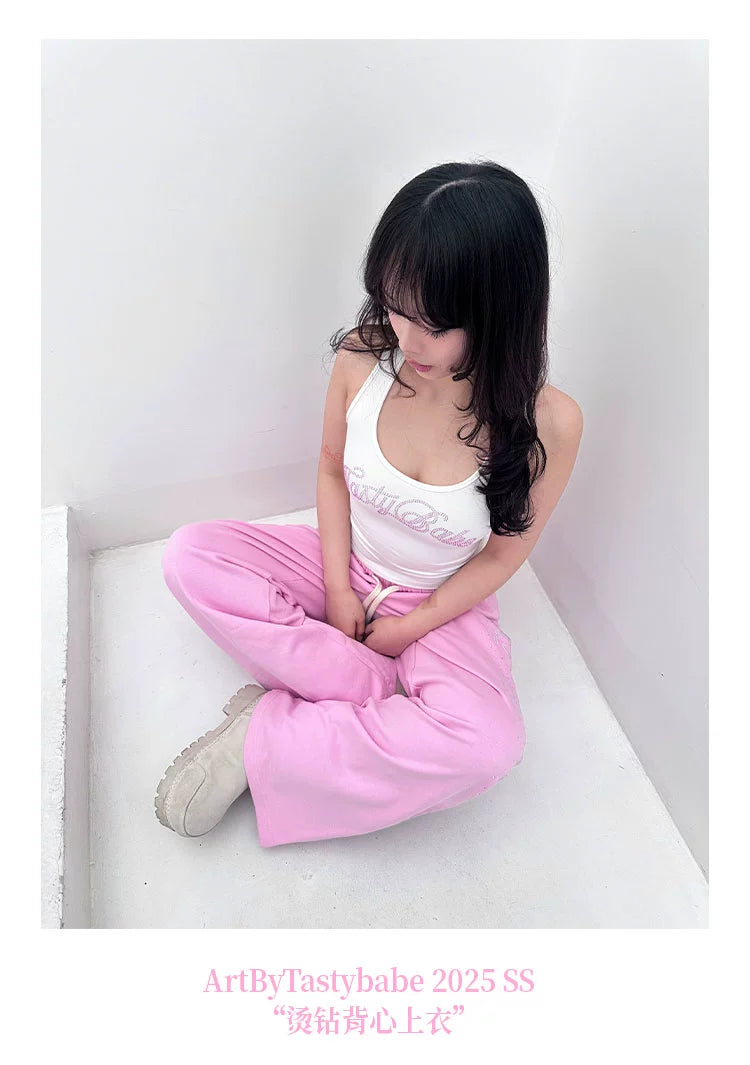 elastic square collar rhinestones vest