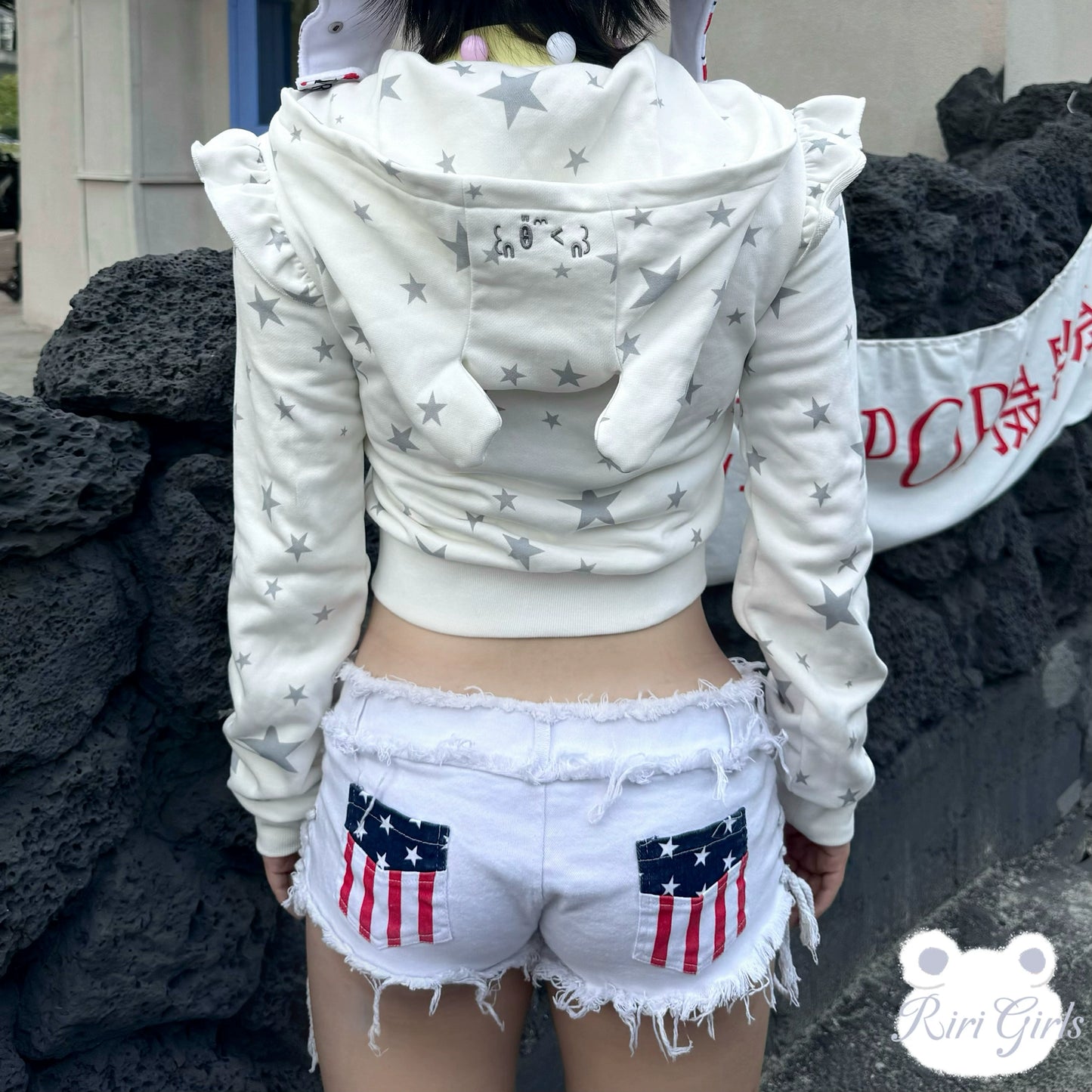 Gray and white star bear embroidered jacket