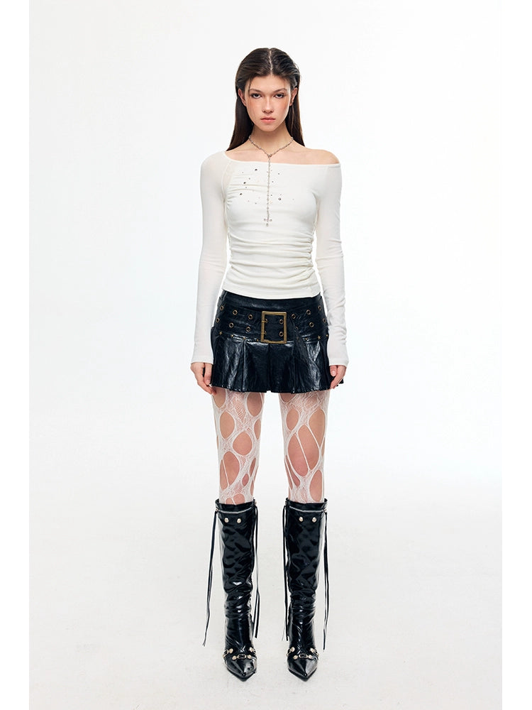 Rock pleated PU leather mini skirt