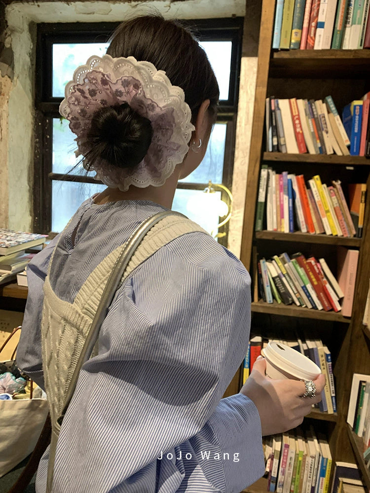 Indifferent Purple~Double layer Exquisite Embroidered Lace Large Intestine Hair Ring