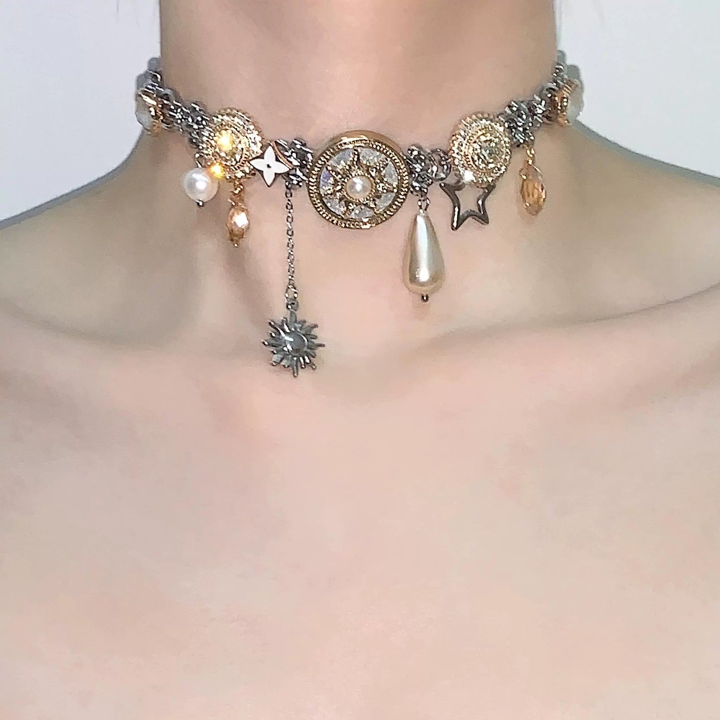 Athena 2.0 Gold Sun Button Titanium Steel Necklace