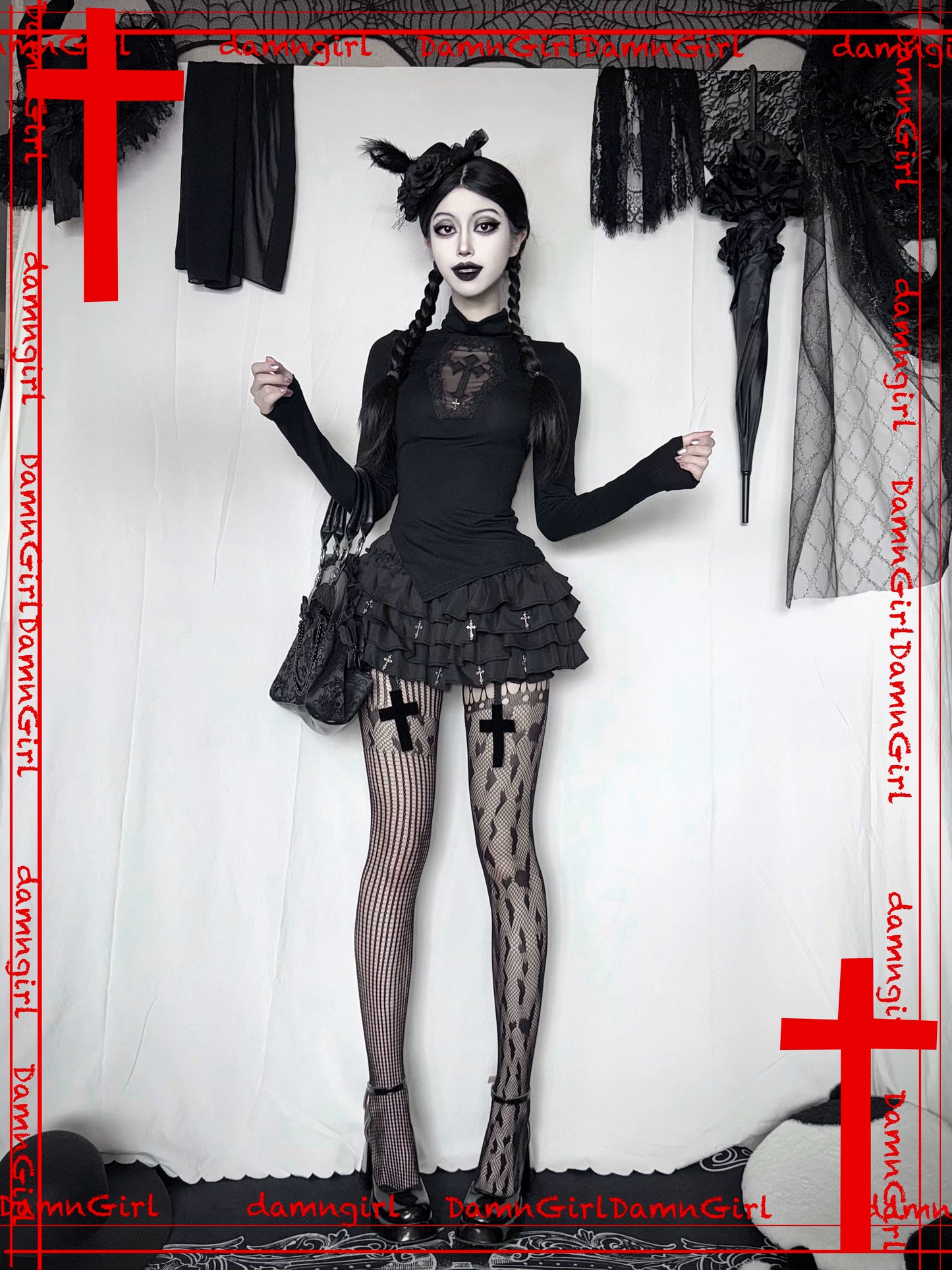 Cross Gothic Dark Cake Puff Skirt