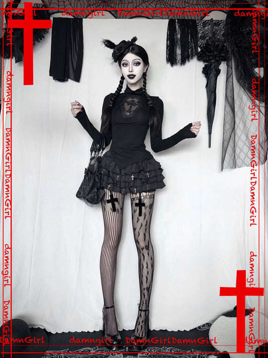 Cross Gothic Dark Cake Puff Skirt