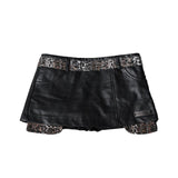 Y2K Shibuya Spice Girl Leather Leopard Print Two-Piece Set