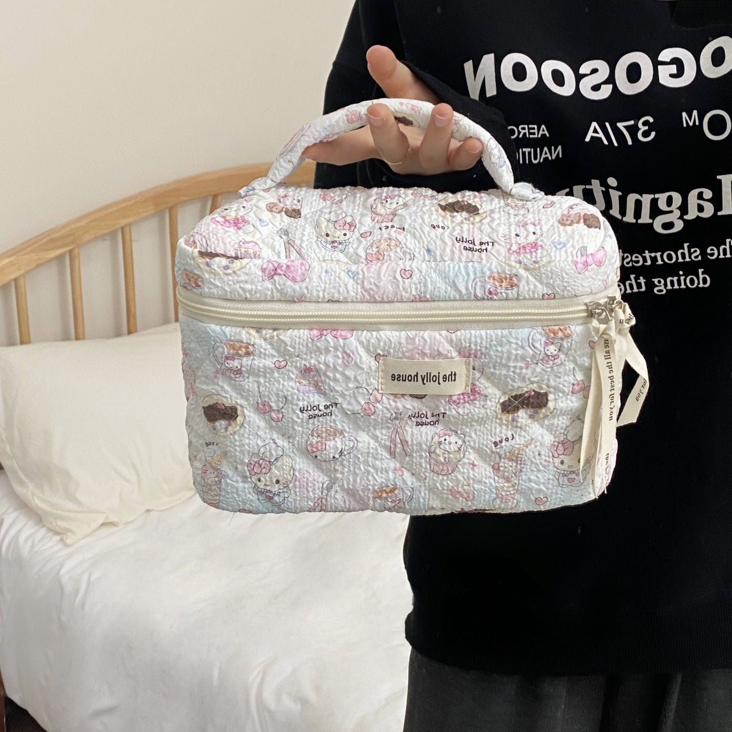 Light Blue Hello Kitty Printed Storage Bag