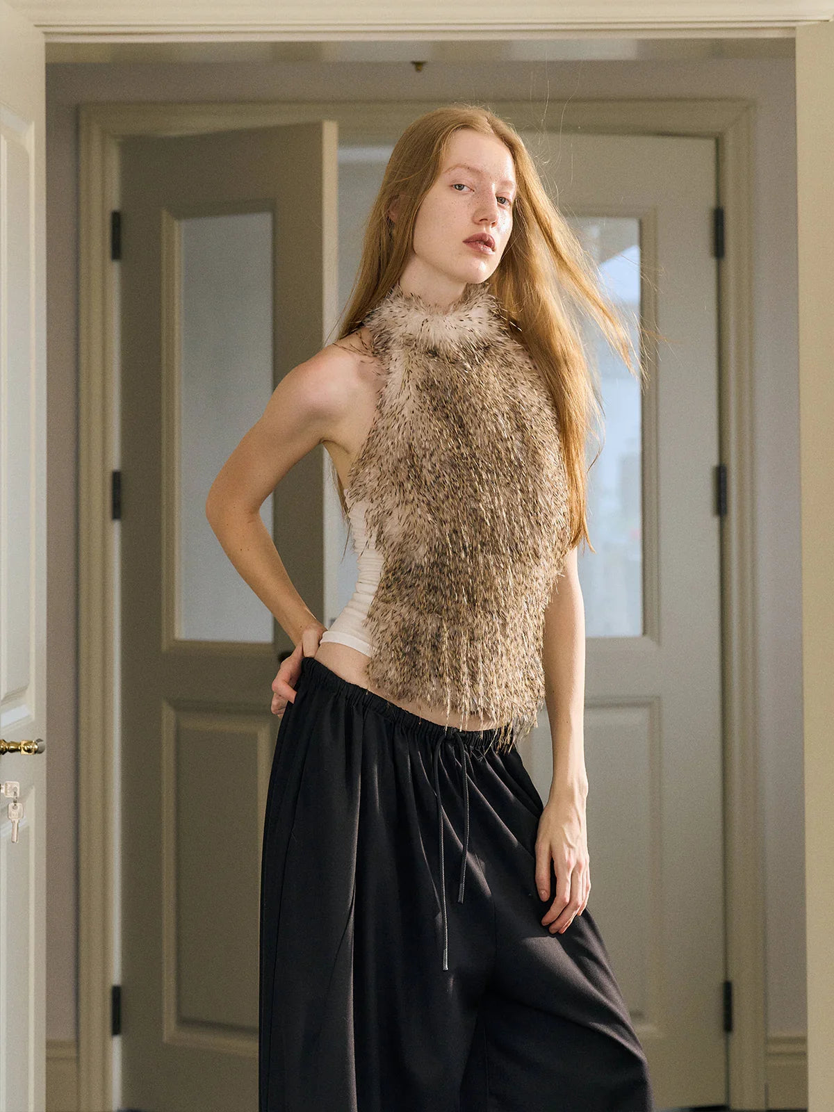 Silver fox tassel secret halterneck vest