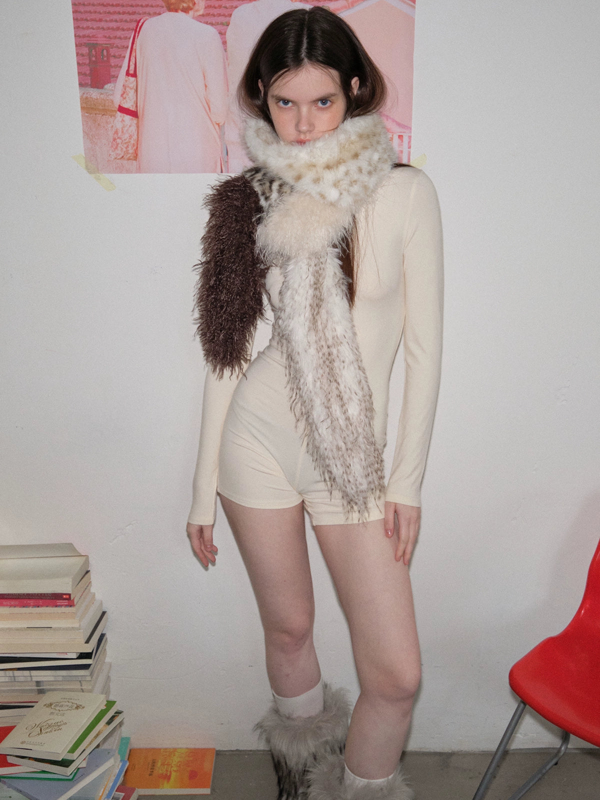 Fur patchwork warm scarf