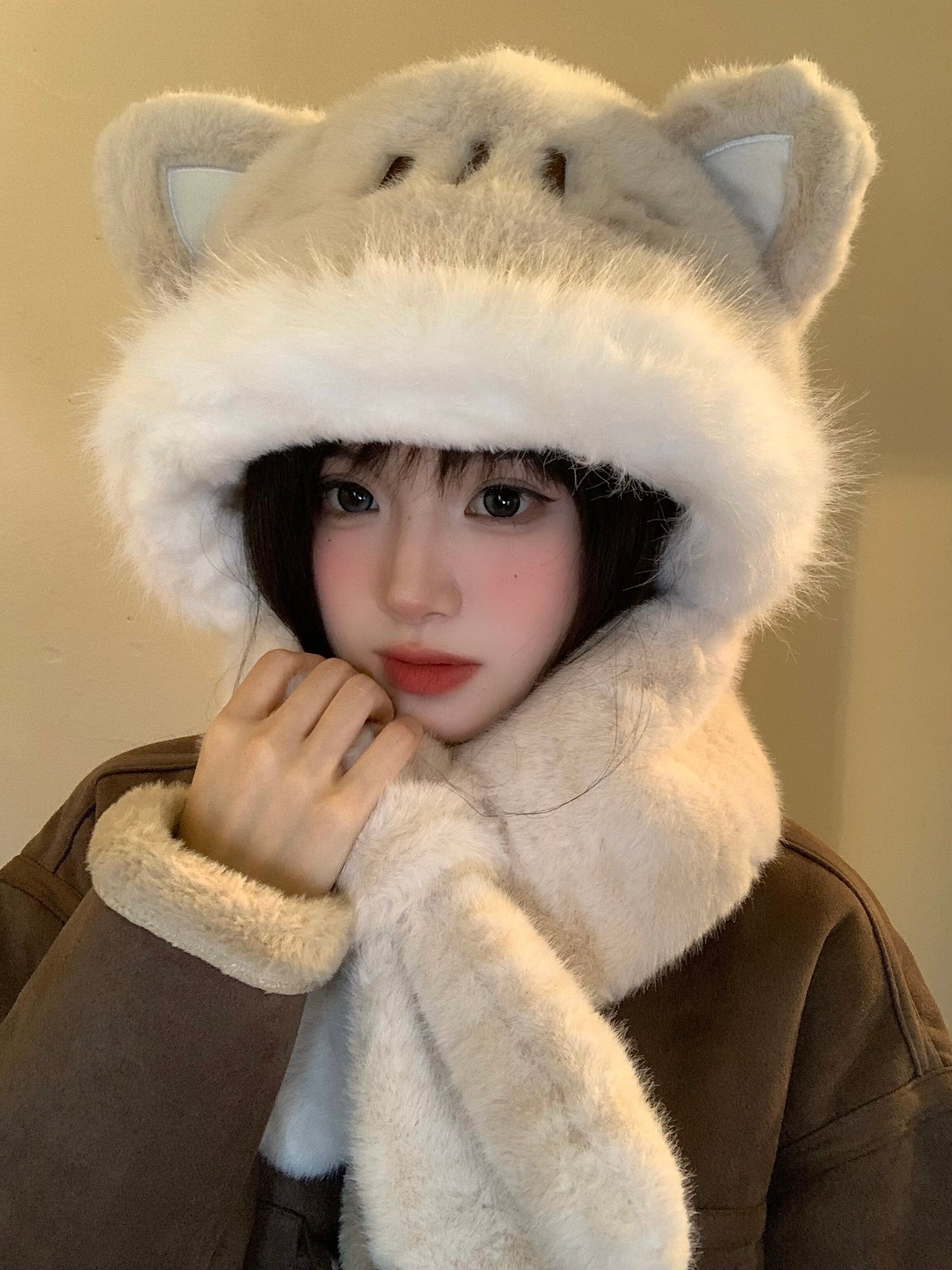 Cute kitten hat scarf in one