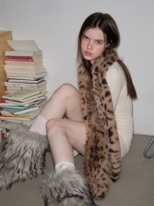 Handmade leopard print plush scarf