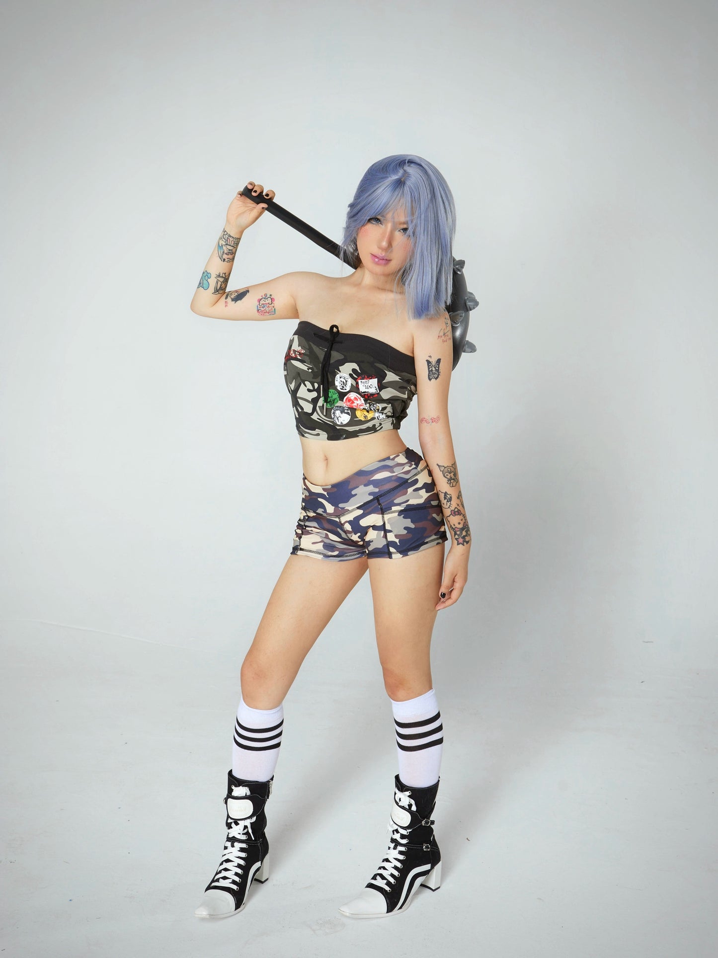 Embroidered punk camouflage tube top