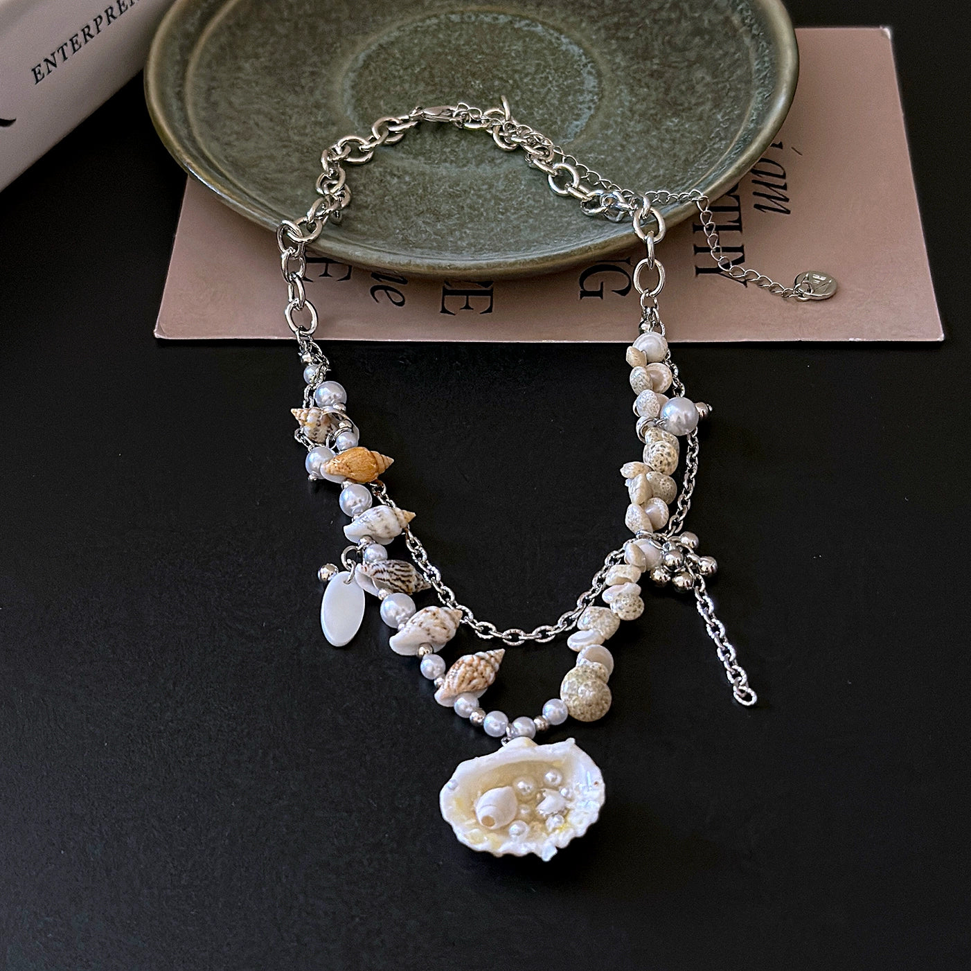 Coastal shell necklace earrings