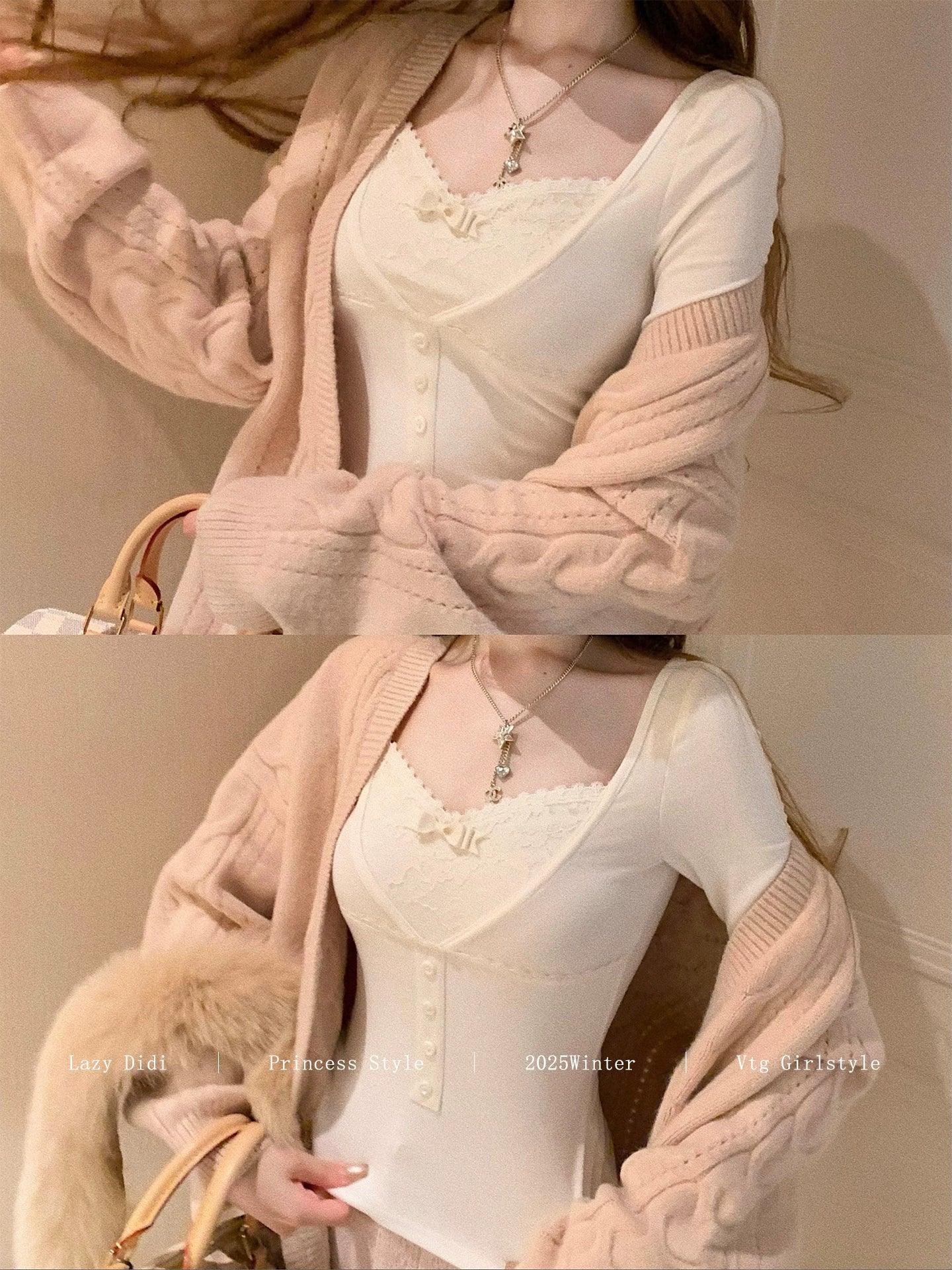 Lace Bow Faux Layer Top