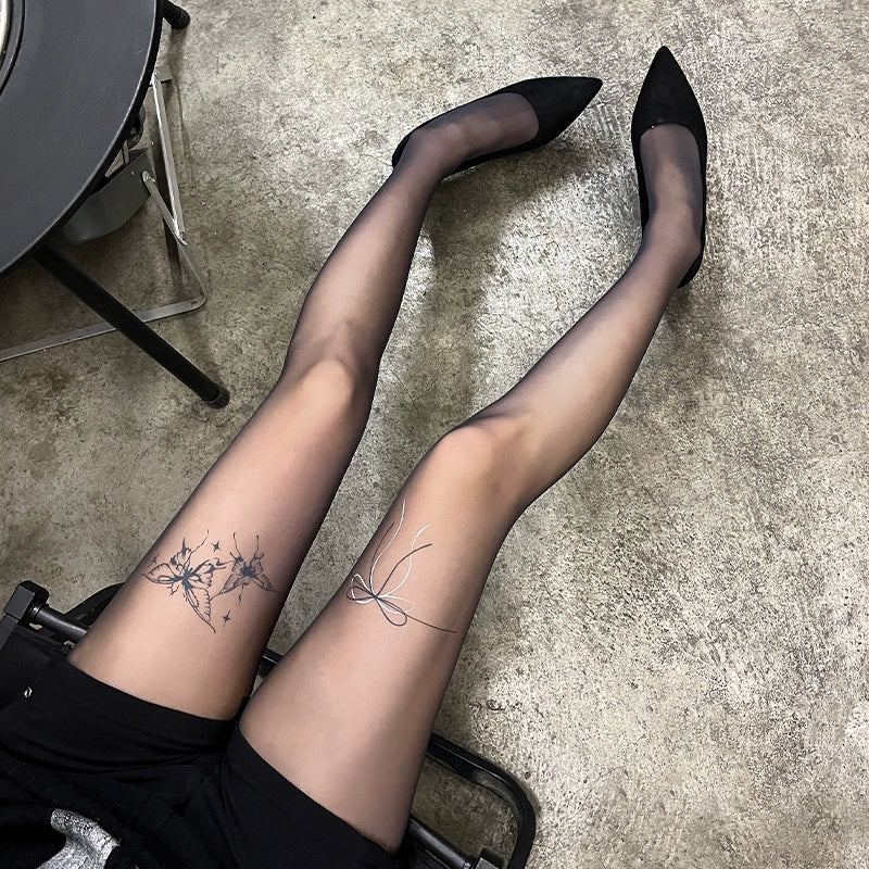 Bow print pantyhose